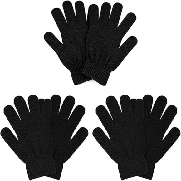 Accessories - Winter Black Knit 3-Pair Unisex Stretchy Gloves